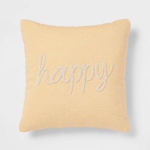 NEW Threshold Happy Yellow w/White Beading 18” Throw Pillow